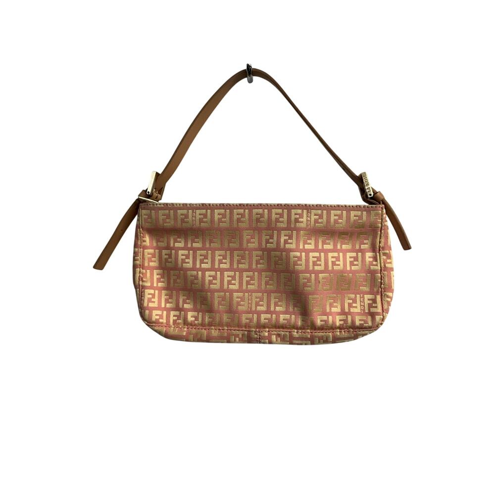 Fendi Vintage Pink Gold Zucchino FF Monogram Pochette Shoulder Bag